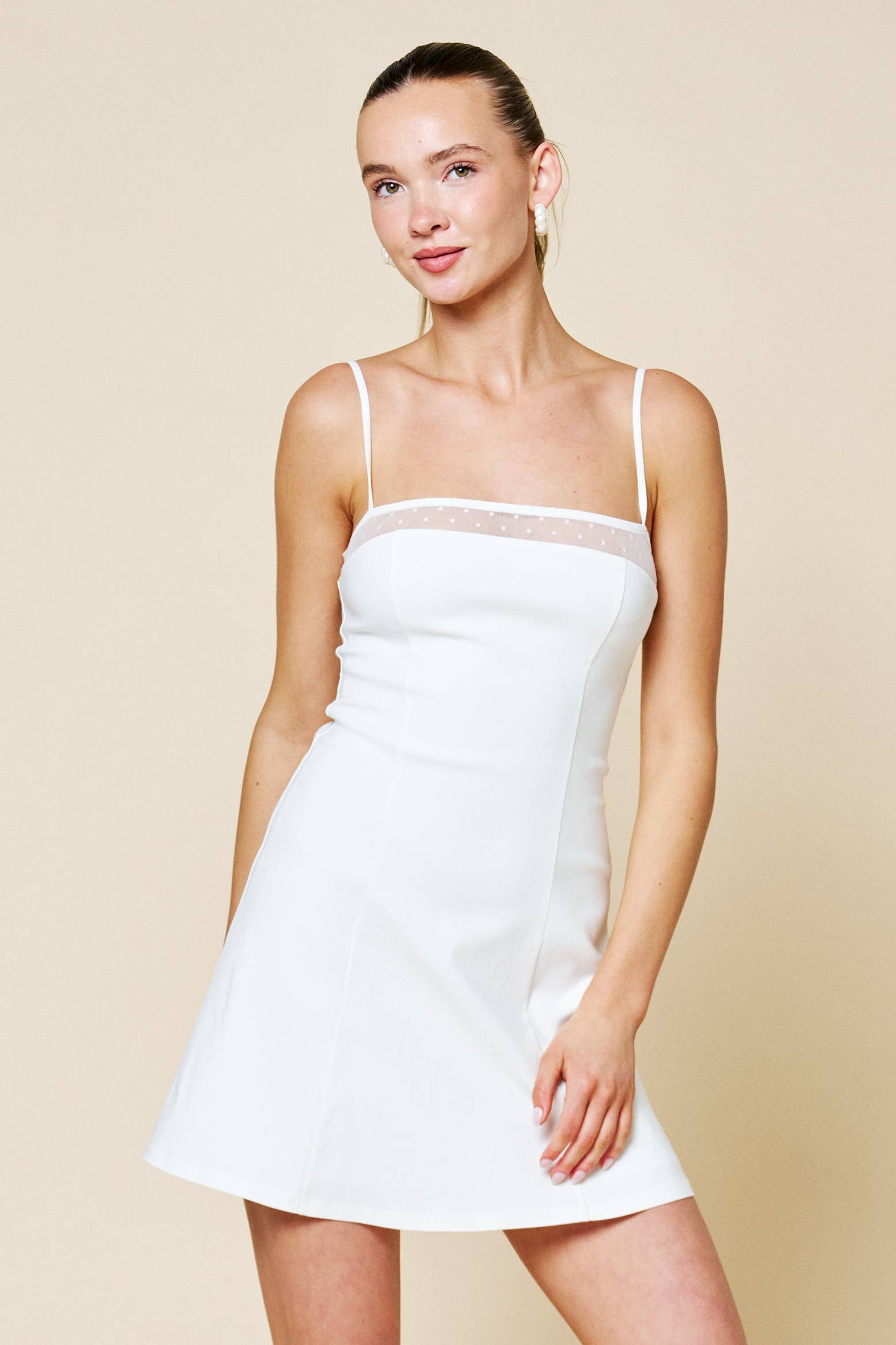 mesh contrast dress Bratty Rhinestone Mesh Contrast Mini Dress EDGE